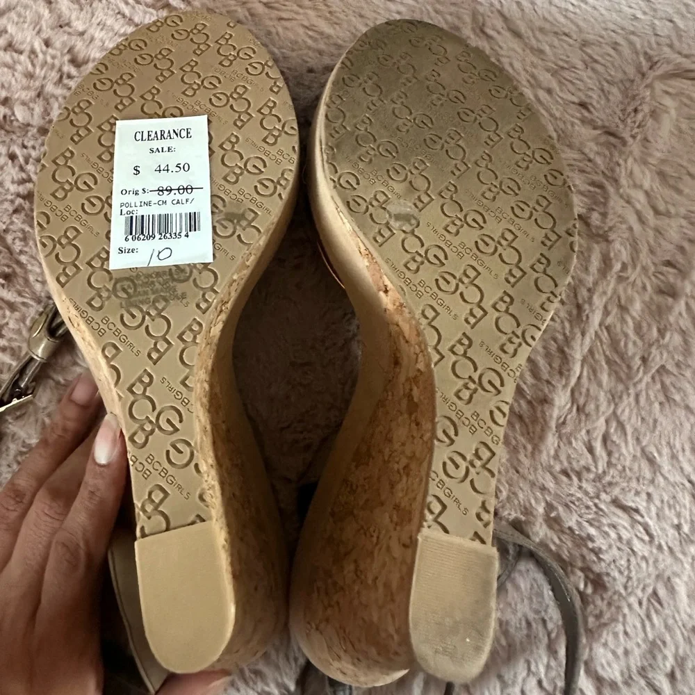 BCBGeneration Gold and Tan Sandals with Strappy Design - Picture 4 of 4